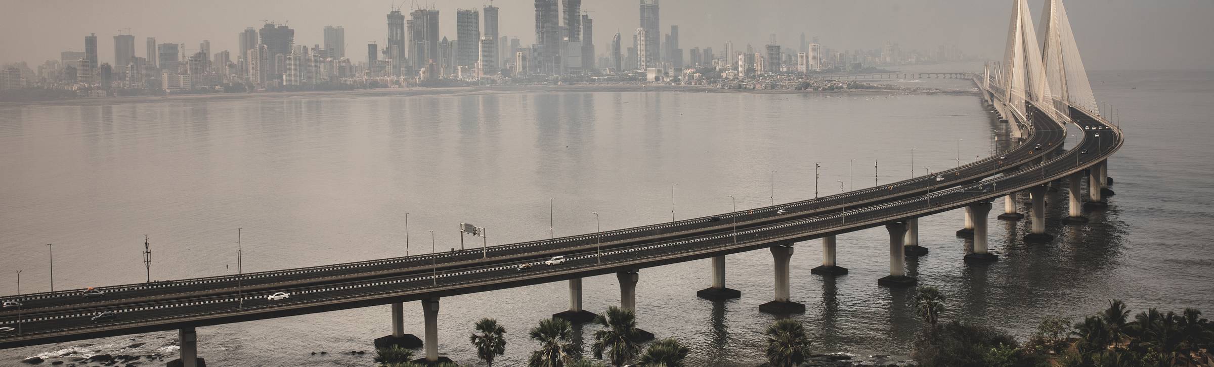 The Bandra-Worli Sea Link and the Mumbai skyline across the bay