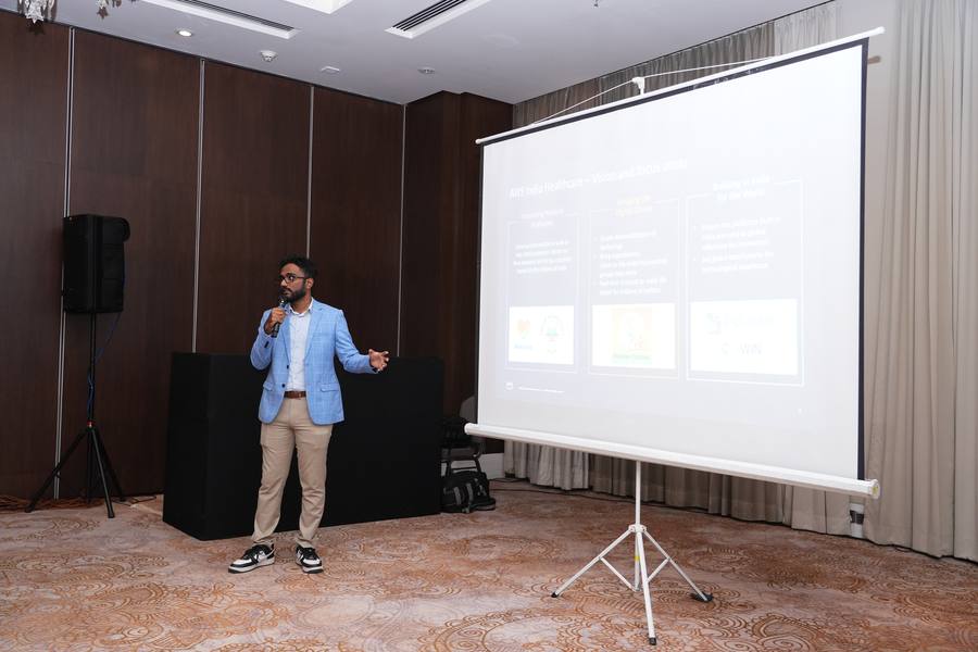 An AWS speaker presenting the AWS India Healthcare vision